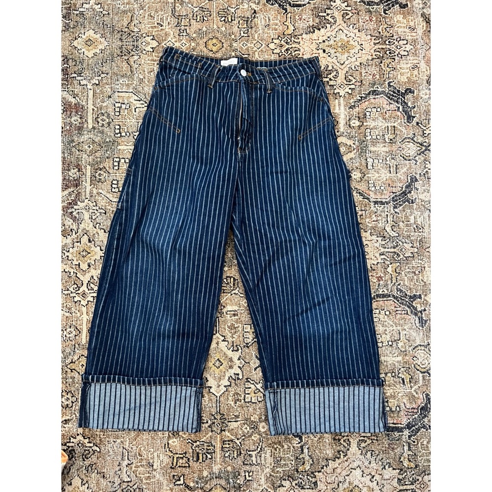 Anthropologie Kayden railroad stripped barrel carpenter jeans by Pilcro